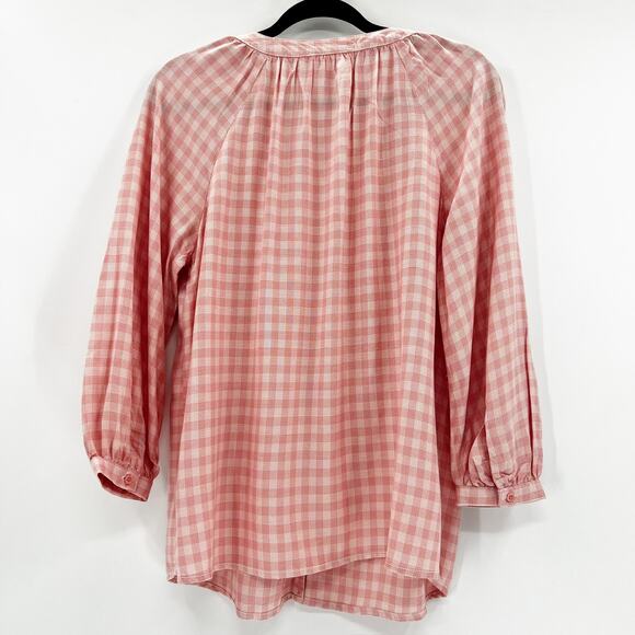 BeachLunchLounge Pink 3/4 Sleeve Gingham Blouse Small - Picture 2 of 3